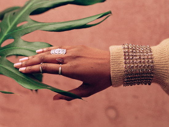 model wearing fine jewelry from the webster